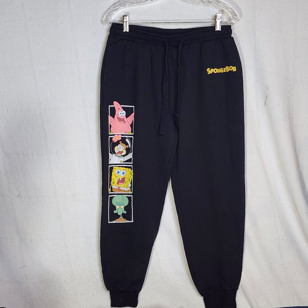 Nickelodeon Character Logo Spongebob and Friends Black Sweatpants Junior Size L